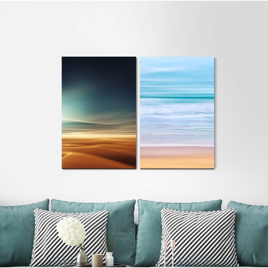 2-tlg. Leinwandbilder-Set - Fotografie „Desert Sahara Sea Blue Gold Horizon Waves”