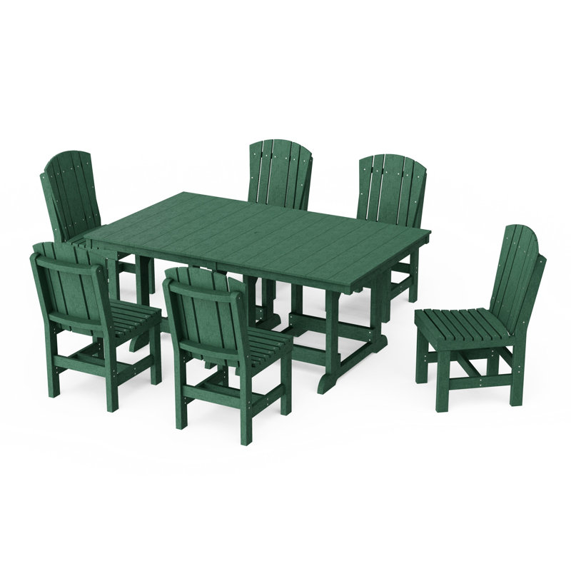 Heritage 7-Piece Side Chair Rectangular Dining Set, Turf Green