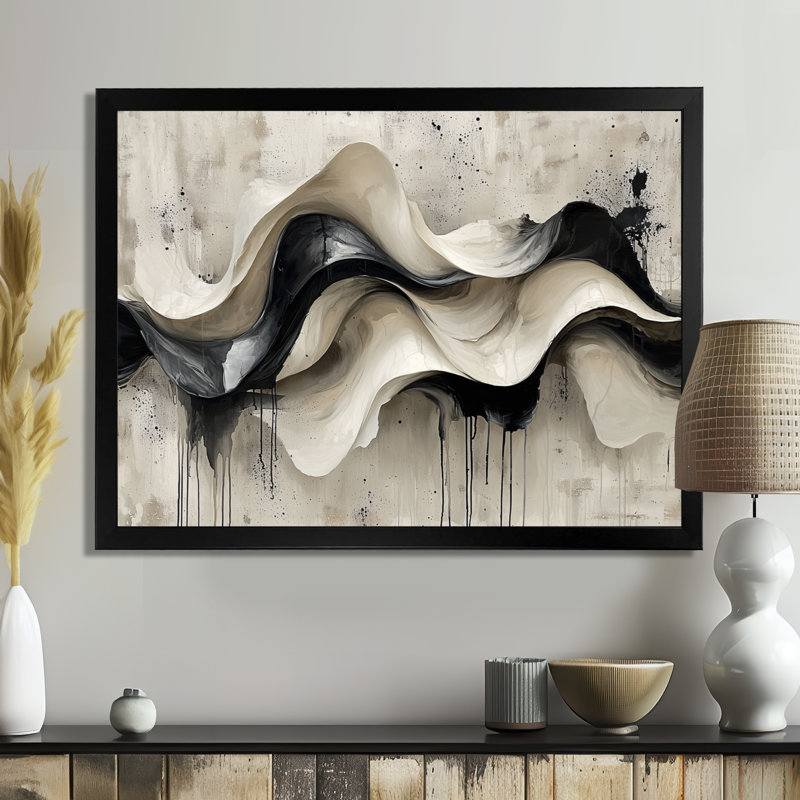 Art mural mural "Vagues modernes abstraites", Cadre simple, Noir, H 24 po x l 32 po