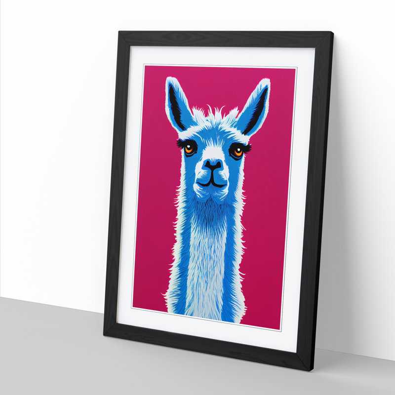 Llama Pop Art - Picture Frame Print, Black, 64cm H x 46cm W x 2cm D