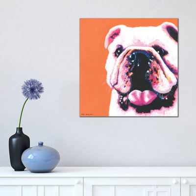 Bulldog On Orange, Square by Kirstin Wood - Wrapped Canvas Print