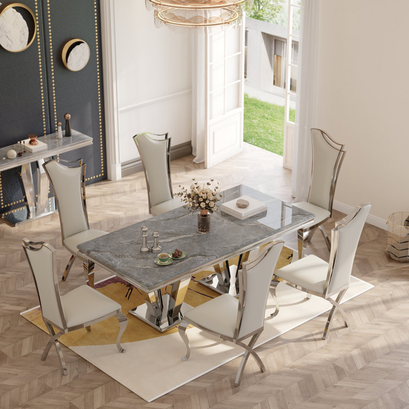 Elegant And Modern White Faux Leather Dining Chairs With Silver Legs, 4