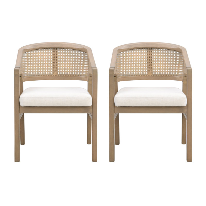 Stanley Wooden Dining Chairs with Cane Back & Upholstered Seat, Light Ash, White