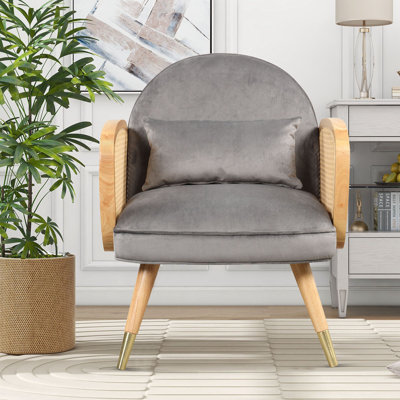 Fauteuil de 25,9 po de largeur en velours, chaise de chambre à coucher, chaise de salon avec structure en contreplaqué