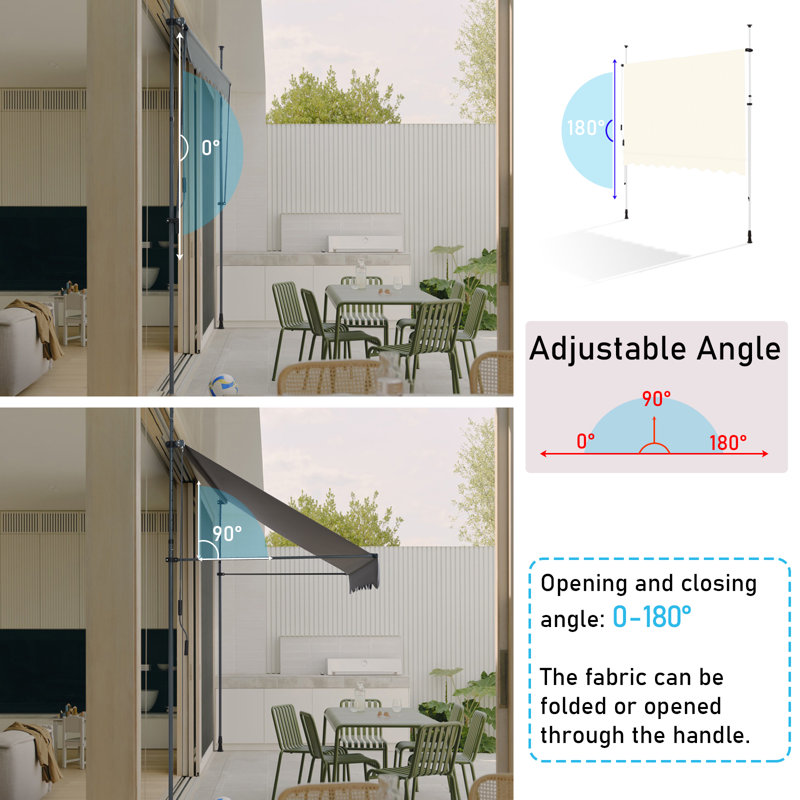 Auvent rétractable manuel pour terrasse Canopee, H 118,11 po x l 78,74 po x P 59 po, Beige