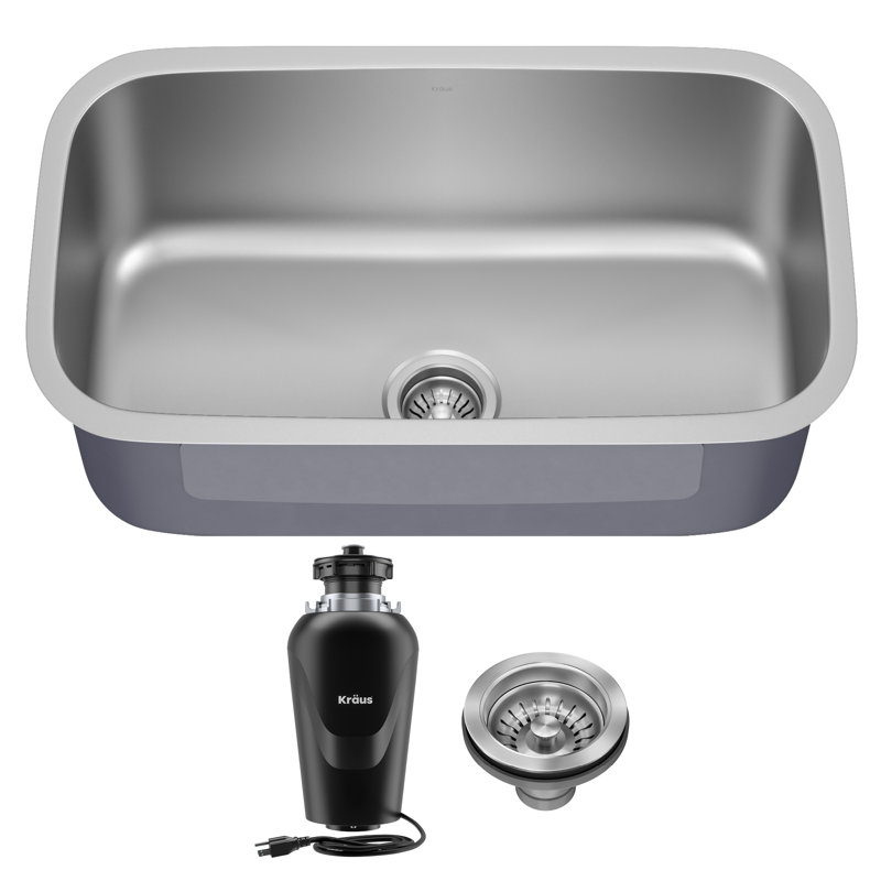 Kraus Premier Undermount Kitchen Sink with Waste Guard™ Garbage Disposal, Single Bowl, 31.5" L x 18" W x 10" D