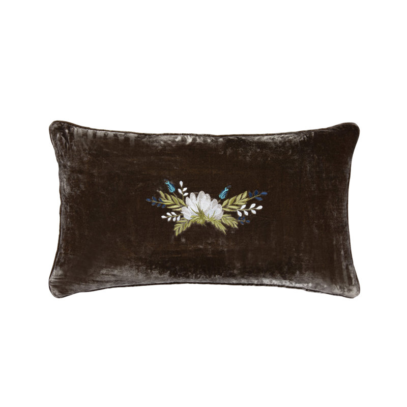 Coussin décoratif en soie synthétique Stella, Floral vert ocre, Rectangulaire