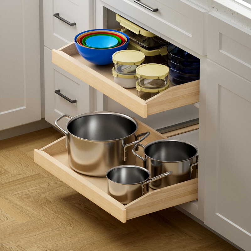 Rashun Single Pull Out Cabinet Organizer Soft Close Slide Out Wood Drawer Storage Shelves, 3.74" H x 29" W x 21" D