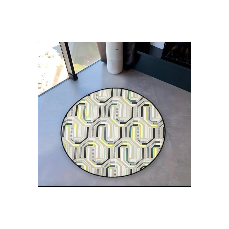 Light Tone Geometric Patterned Round Woven Base Modern Decorative Carpet, Round 2'8"