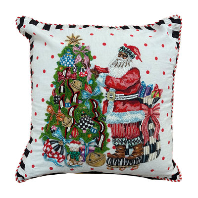 Tree Trimming Santa Throw Pillow