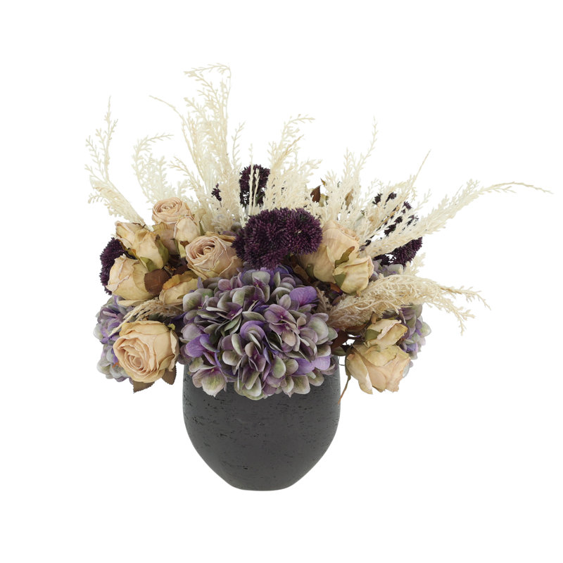 Fall Arrangement with Dried Roses, Hydrangeas and Sedum