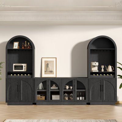 Arden  79" Tall Arched Kitchen Pantry Cabinet Wall Unit with 4 Glass Door and 4 Doors