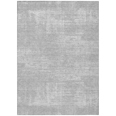 3' X 5' Silver And Gray Abstract Washable Indoor Outdoor Area Rug