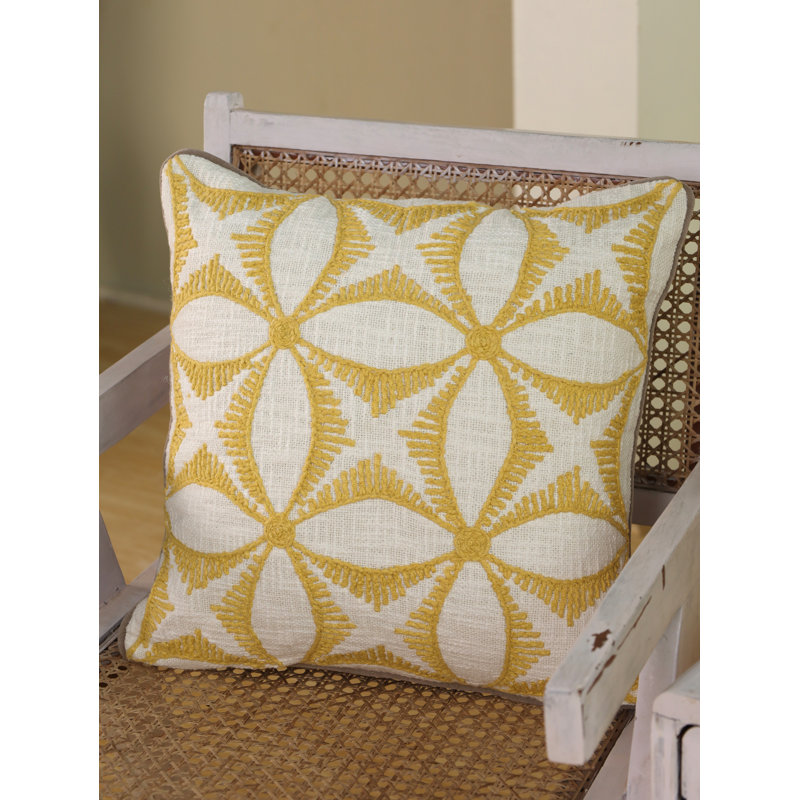 Housse brodée en corde jaune 20 x 20 | Housse de coussin Boho