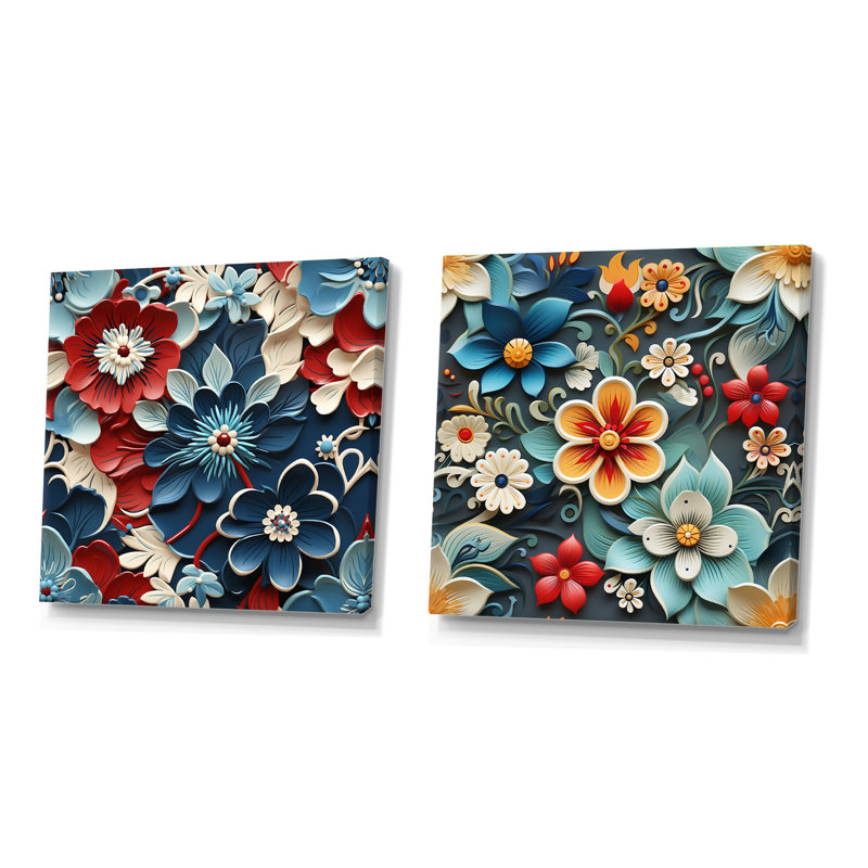 Topsham - Ensemble de 2 collages carrés botaniques abstraits, H 30 po x l 61 po, Toile tendue