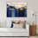 Tapisserie azur abstraite dorée et bleue I - peinture abstraite murale, salon