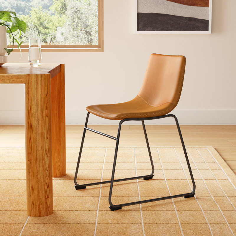 Nia Vegan Leather Side Chair, Black, Light Brown Vegan Leather