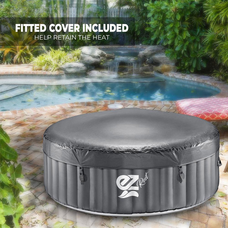 Gray Round Inflatable Hot Tub Spa with LED Lights