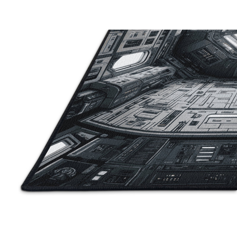 Machine Washable Space Black Area Rug, Carré 3 pi
