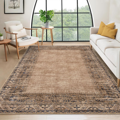 Machine Washable Rug for Living Room, Non-Slip Non-Shedding Rug, Low Pile Traditional Border Carpet, Indoor Foldable Floor Covering for Nursery, Bedroom, Dining Room