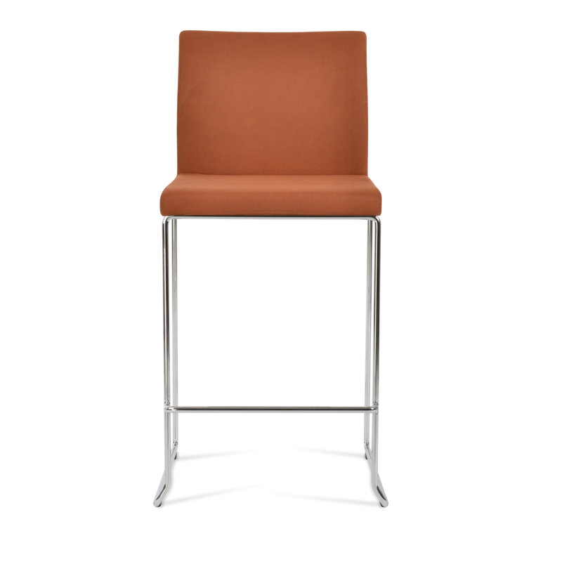 Tabouret de bar et de comptoir empilable en laine Aria, Tabouret de bar (siège d'une hauteur de 29 po), Chrome, Cognac