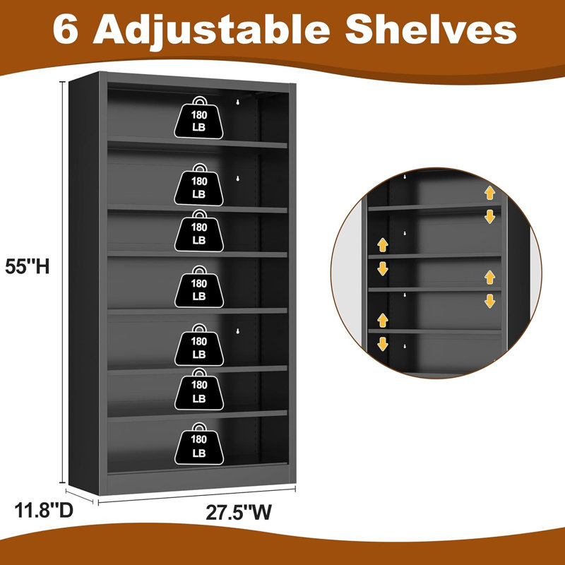 Armoires de rangement en métal pour DVD, étagère de rangement pour CD à 7 niveaux avec tablettes réglables, Noir