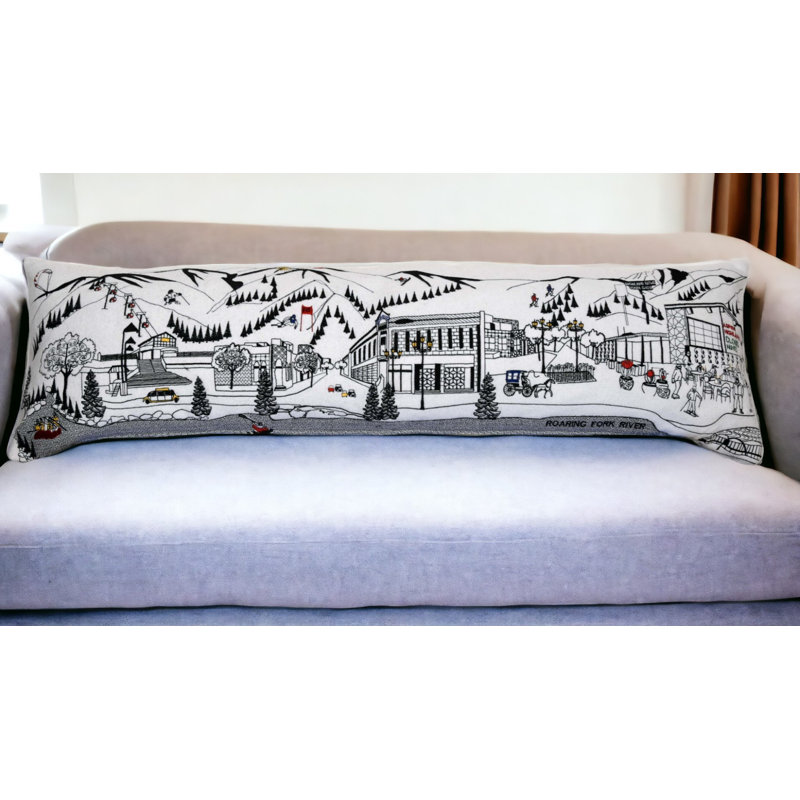 Housse de coussin en lin neutre, Forme rectangulaire, 14 po x 45 po, Blanc / noir