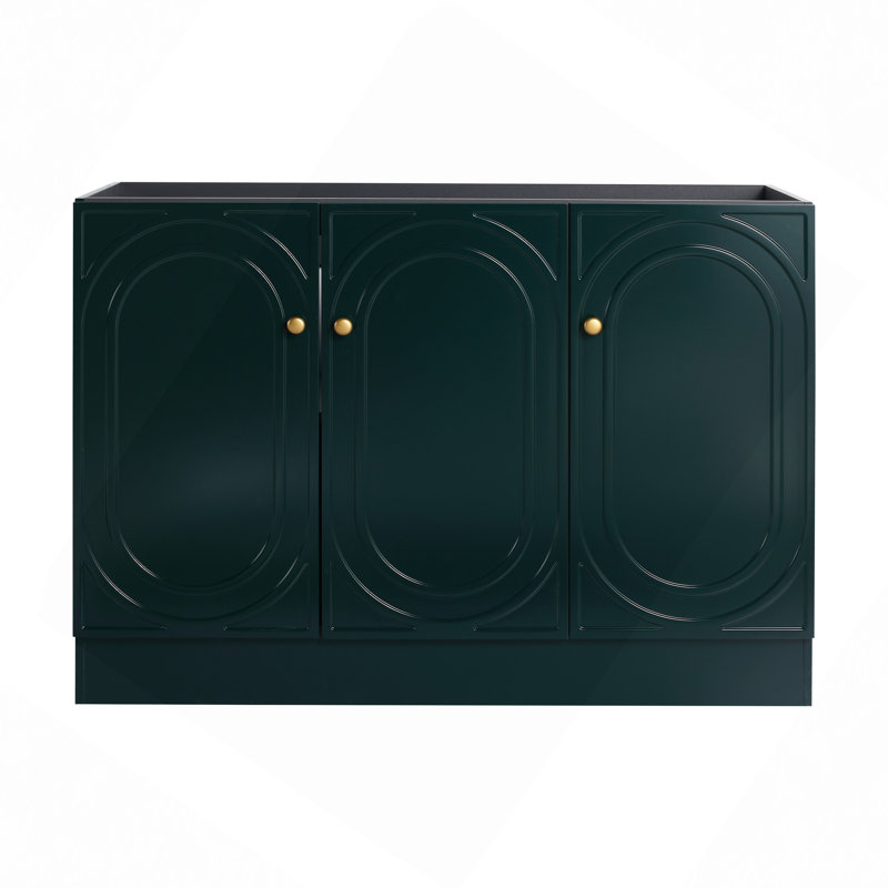 Meuble-lavabo de salle de bain autoportant - Portes d'armoire fermées - Sans lavabo, Vert foncé / or
