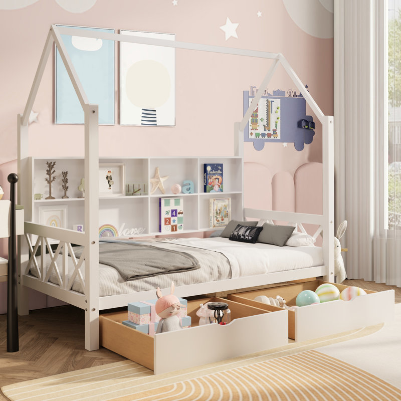 Allurine Children's Bed with Drawers, White, Twin
