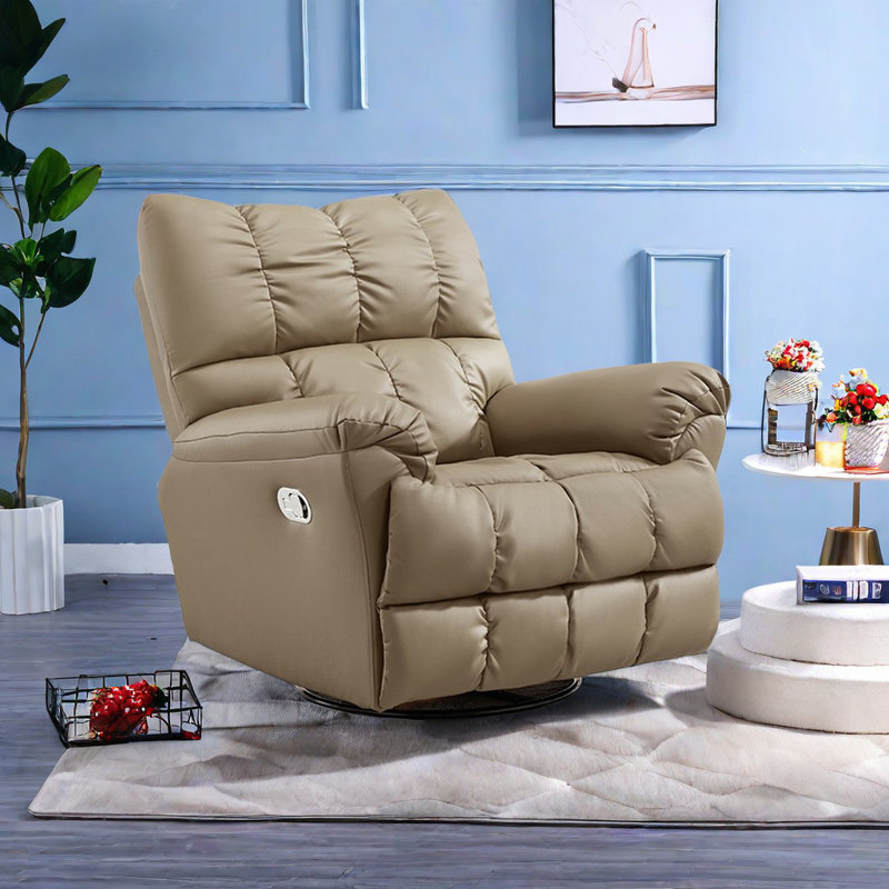 Eco-Leather Recliner With High Resilience Swivel Recliner, Khaki