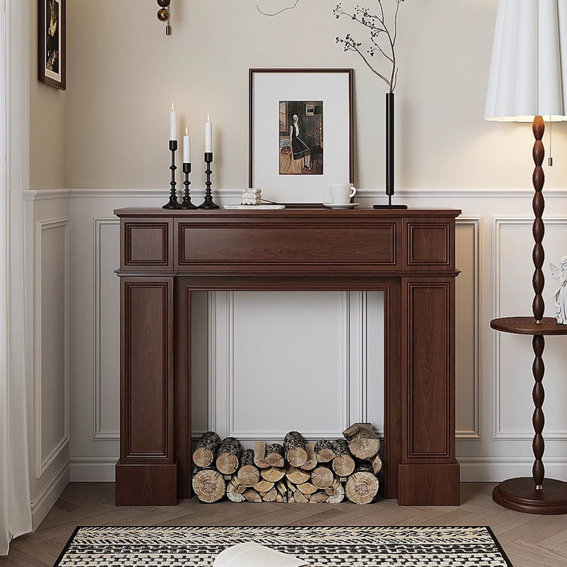 Foyer autoportant en bois de noyer massif, H 43,31 po x l 51,18 po x P 9,45 po