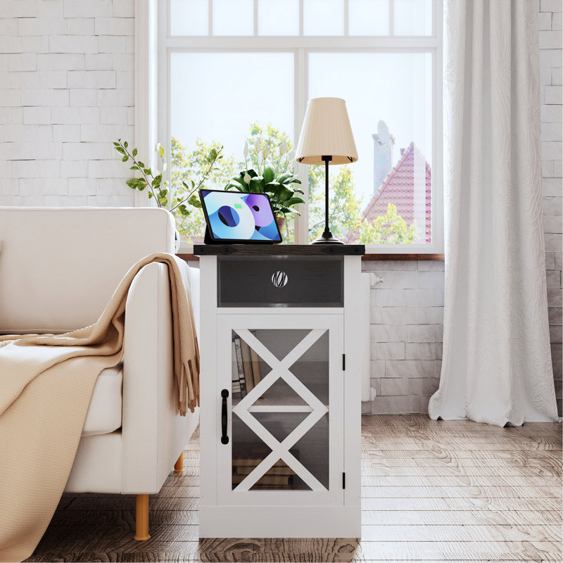 Table de bout avec station de charge, table de chevet avec tablette réglable, table d'appoint en bois avec rangement pour salon, chambre à coucher