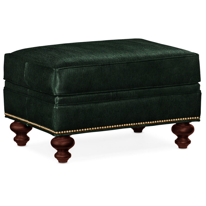 Repose-pieds rectangulaire en cuir véritable 26 "West, Cuir véritable vert forêt d'Anilina, Acajou, Naturel français