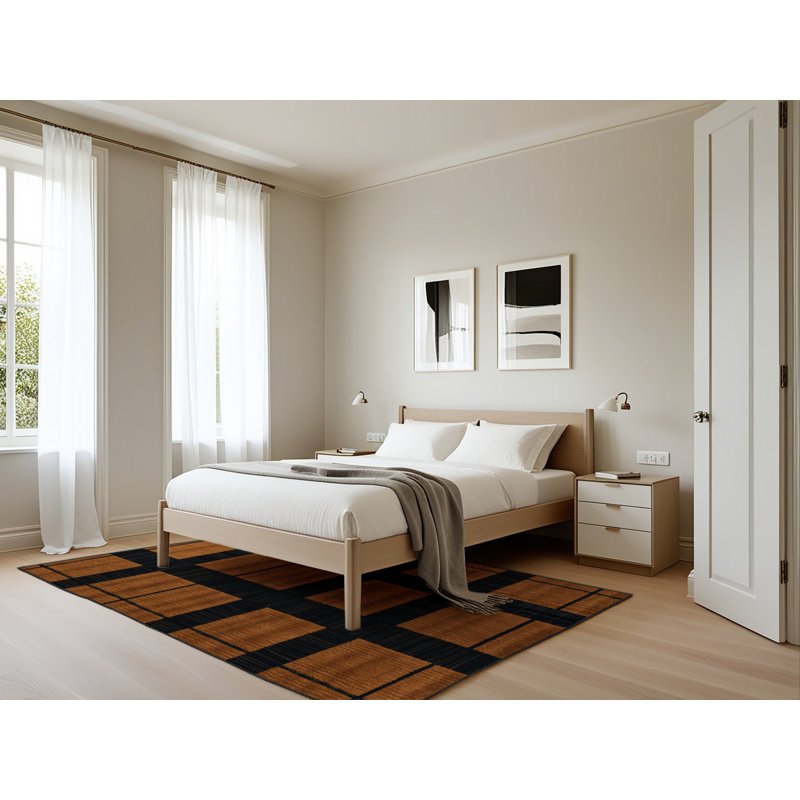 Tapis damier noir lavable à la machine, Rectangle 5 pi x 7 pi
