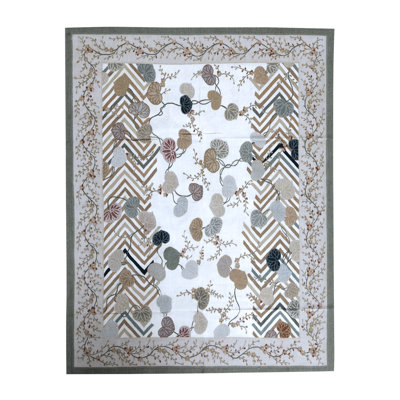 Tapis ivoire et gris noué à la main de haute qualité