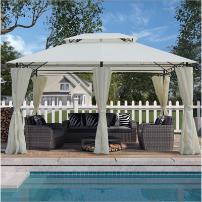 13X10 Outdoor Patio Gazebo Canopy Tent With Ventilated Double Roof And Sidewall(Detachable Curtain Included On All Sides),Suitable For Lawn, Garden, Backyard And Deck