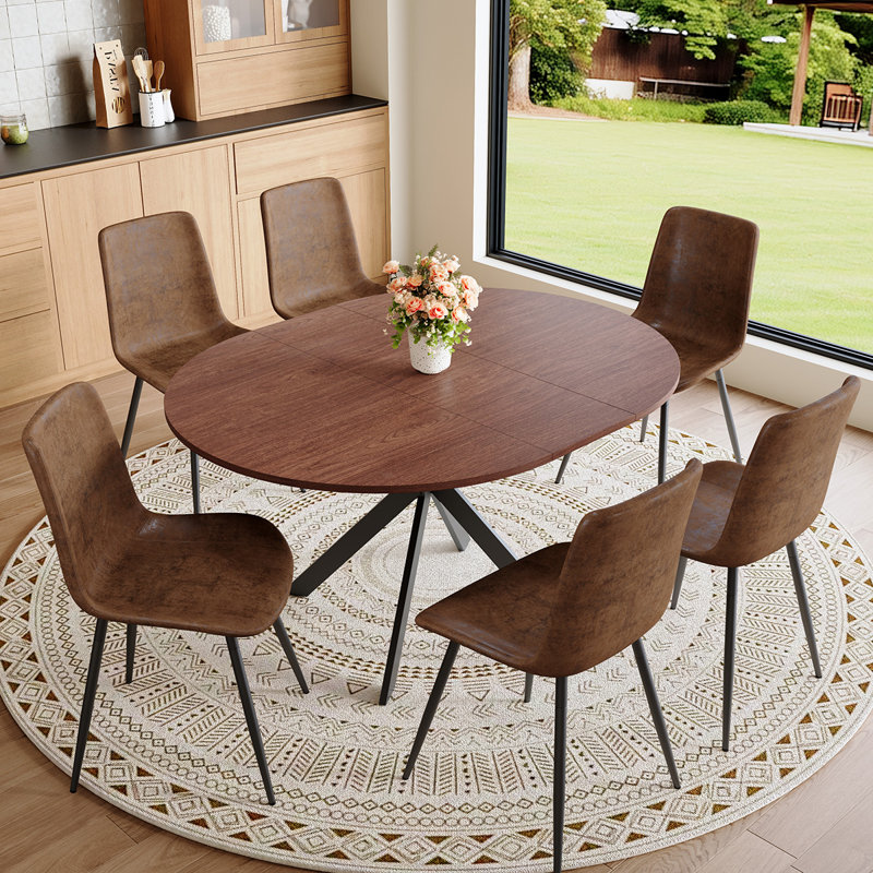 Extendable Round Dining Table Set For 4-6, Modern Wood Kitchen Table And Chairs Set, Dining Room Table Set For Small Space Apartment