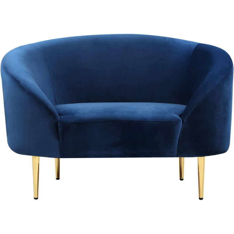Ritz 43.5" Wide Velvet Barrel Chair, Navy Velvet