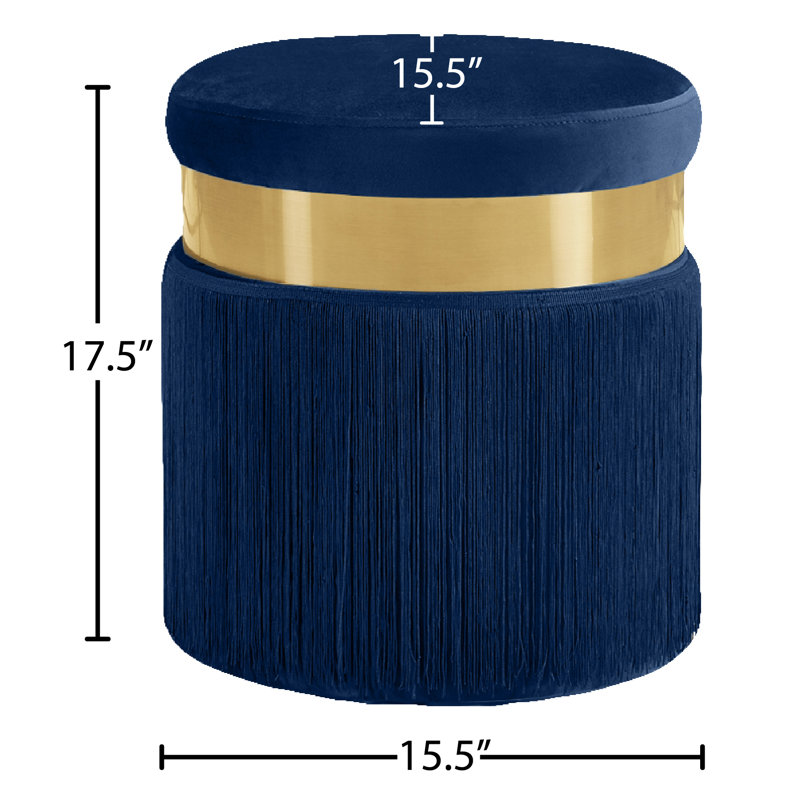 Yasmine 15.5" Wide Velvet Round Standard Ottoman, Navy Velvet