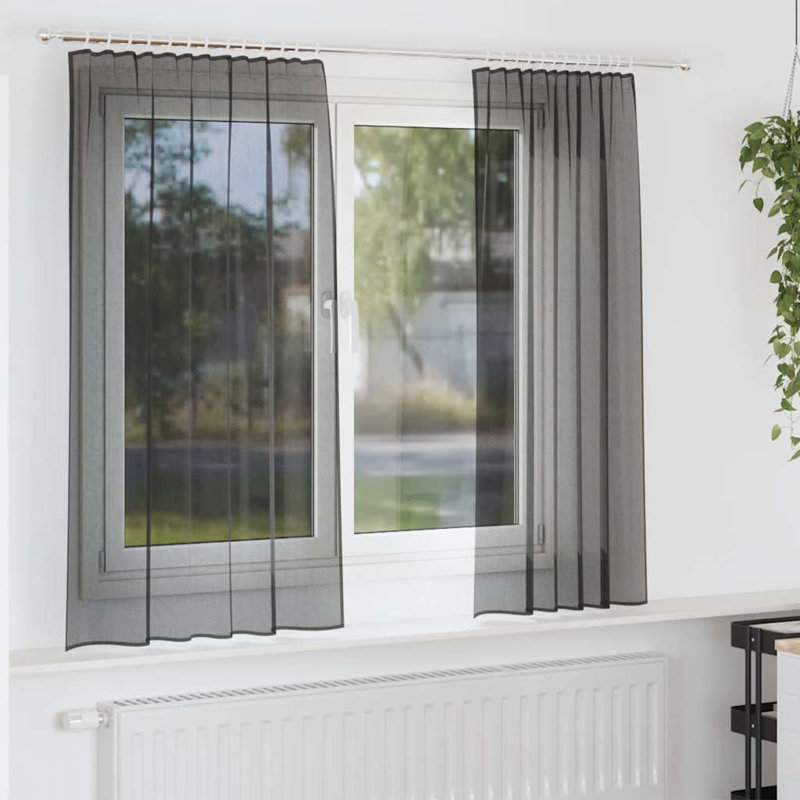 Voile Curtains With Rod Pockets 2 Pcs, Black, 140cm Width x 140cm Drop