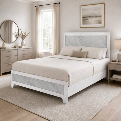 Bains Faux Marble Inset Wood Panel Bed