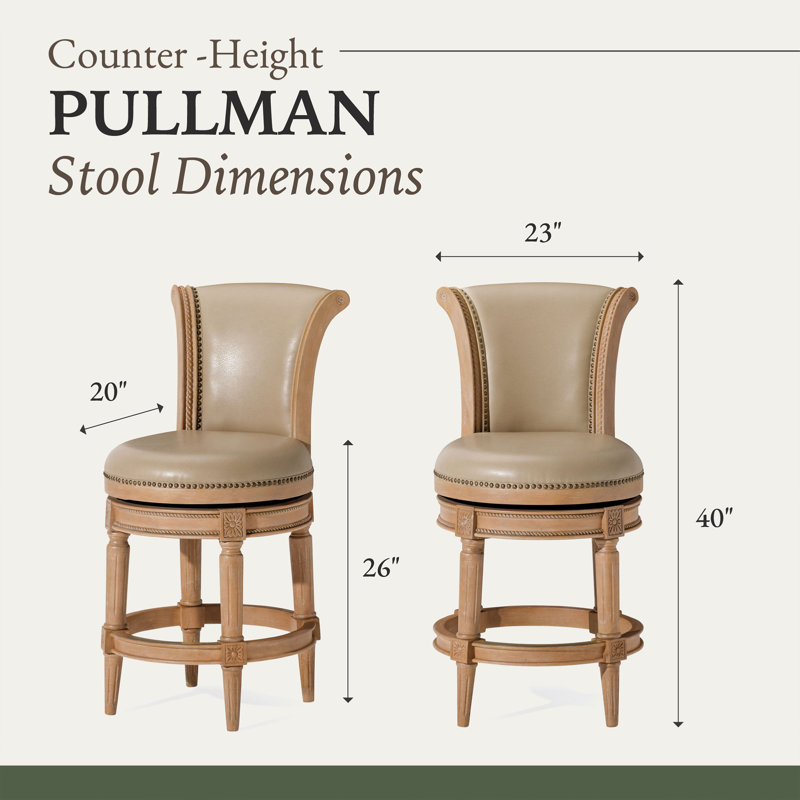 Weathered Oak Swivel Counter Stool with Vegan Leather Upholstery