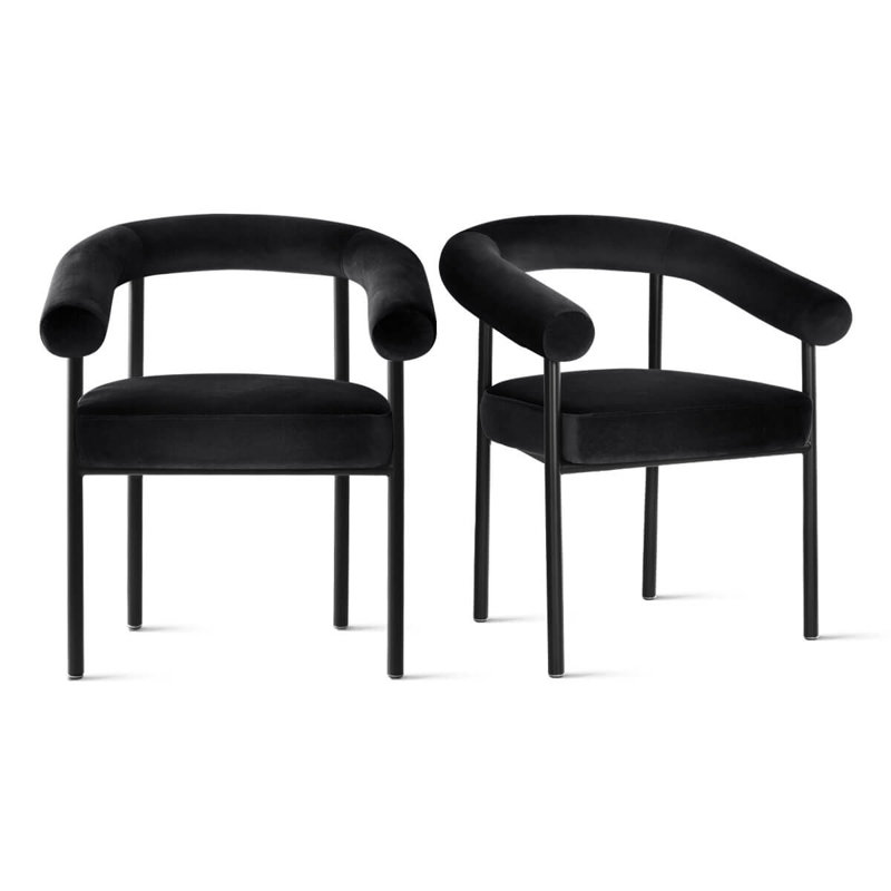 Chaise rembourrée moderne avec accoudoirs courbés, Velours noir