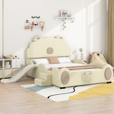 Full Size Upholstered Platform Bed With Piglet Shape Headboard And Children's Slide -  STYLISH, OKKK612-GX002036AAA