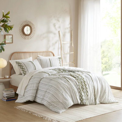 Housse de couette en chenille de coton 3 pièces très grand / très grand en multicolore, imprimé global, fermeture à boutons, lavable à la machine, look, taies décoratives avec chevauchement de dossier, attaches de coin, chenille 100% non toxique, i