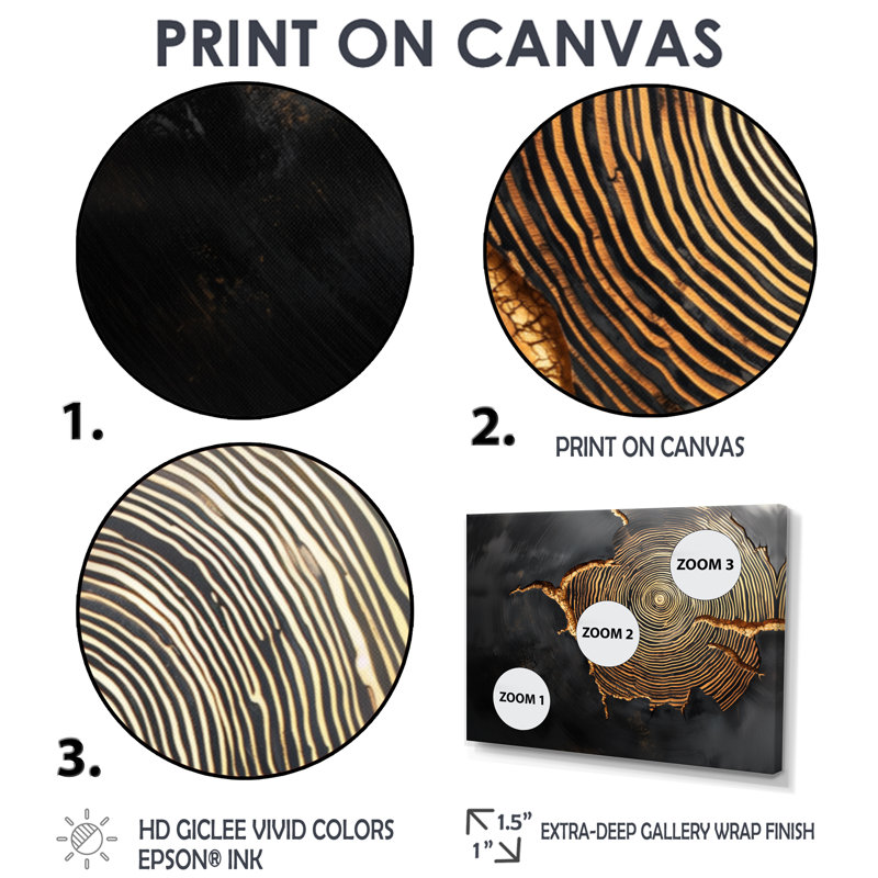 Pierre noire, bois, diapositive, harmonie - arbres, art mural, Cadre simple, H 12 po x l 20 po, Doré
