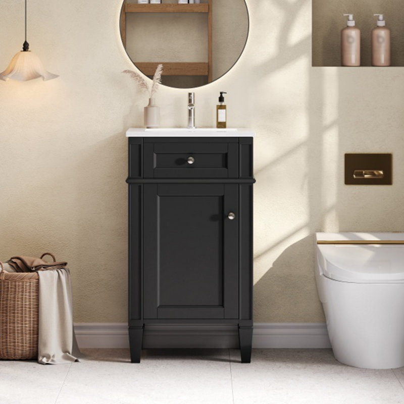 Ensemble de meuble-lavabo simple 18 po avec lavabo en céramique, ensemble de meuble-lavabo autoportant avec porte à fermeture douce et tablette réglable