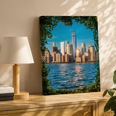 Toile une vue panoramique d'une ville vibrante avec art mural élégant gratte-ciel moderne reflétant la lumière du soleil avec un art mural sur toile bleu clair