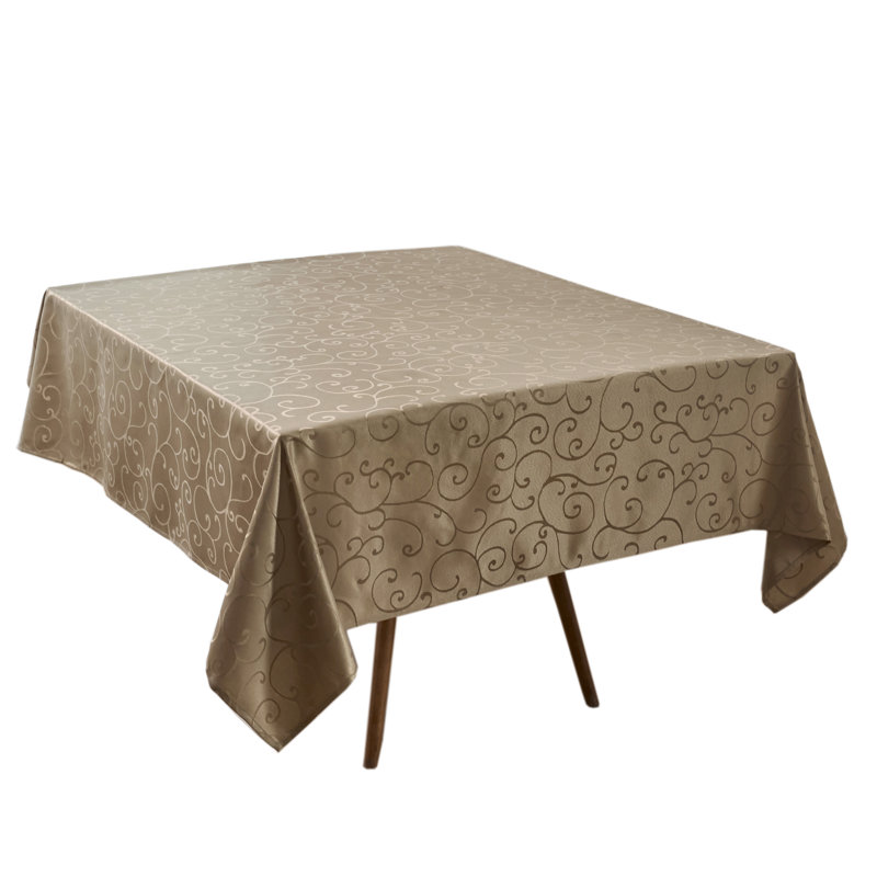 Marina Decoration Jacquard Waterproof Thick Elegant Soft Solid Damask Branch Scroll Decorative Home Kitchen Table Cloth Liquid Repellent and Stain Resistant Tablecloth, Taupe Color Square 70 Inch