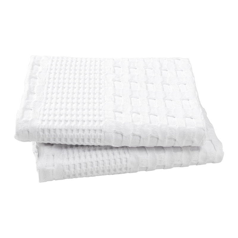 Waffle Weave Dark Gray Cotton Queen Sham Set of 2, White, King